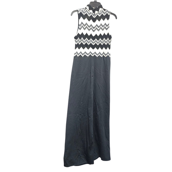 Vintage 60's Or 70's Chevron Black Cream Knit Sleeveless Maxi Dress Size S ?? - Picture 2 of 7